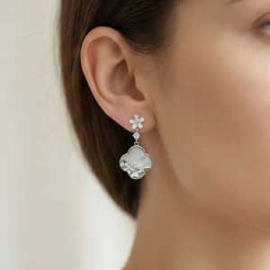 AGOR 925 Sterling Silver Floral Mother of Pearl Drop Earrings with Enamel Accents Jewellery