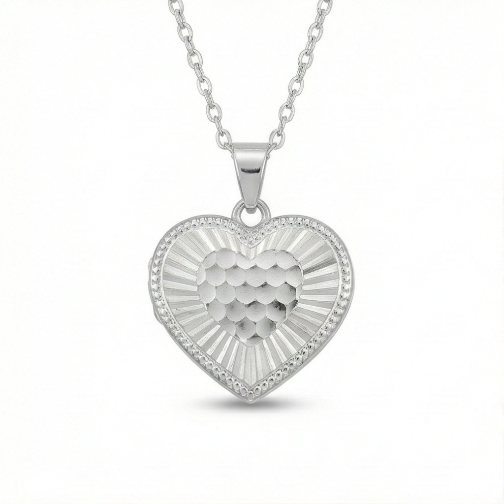 AGOR 925 Sterling Silver Textured Heart Pendant Necklace Jewellery