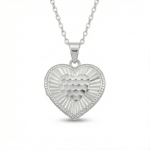 AGOR 925 Sterling Silver Textured Heart Pendant Necklace Jewellery