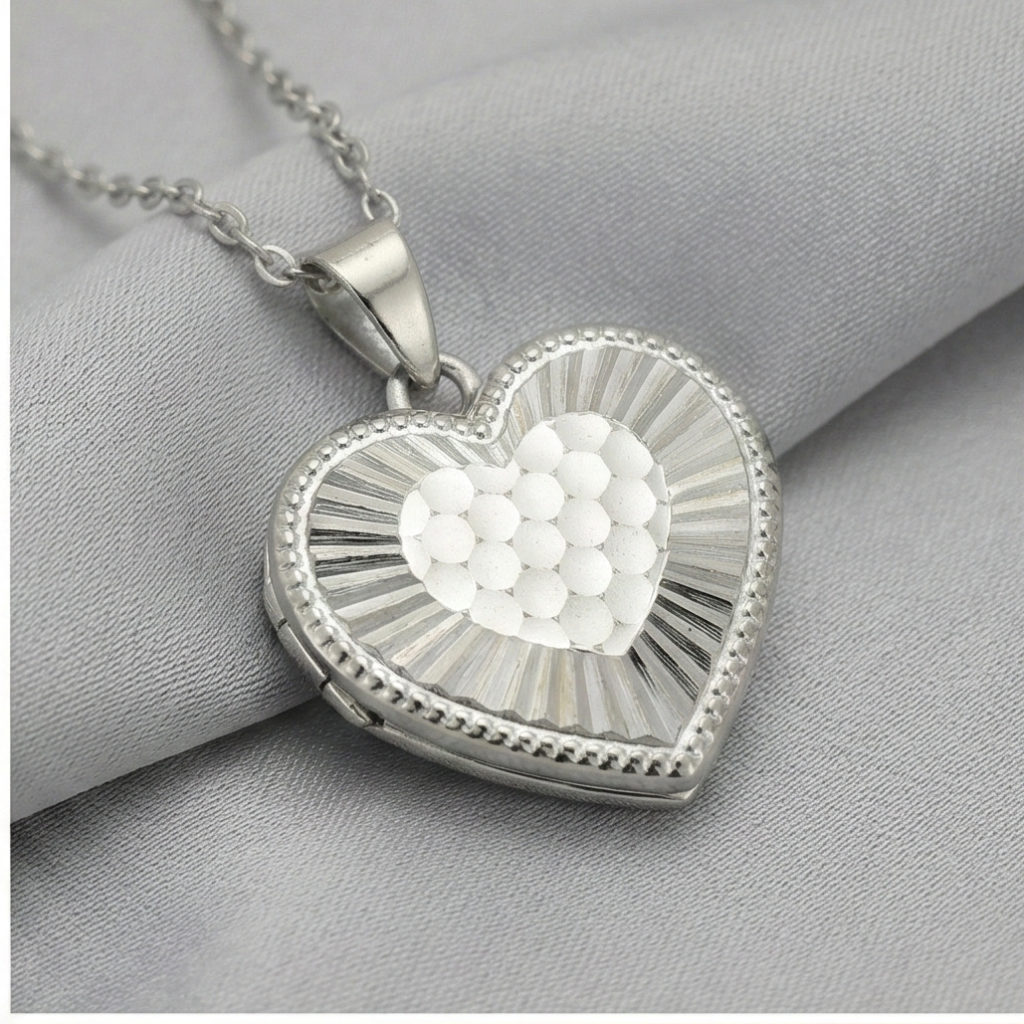 AGOR 925 Sterling Silver Textured Heart Pendant Necklace Jewellery