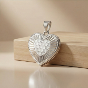 AGOR 925 Sterling Silver Textured Heart Pendant Necklace Jewellery