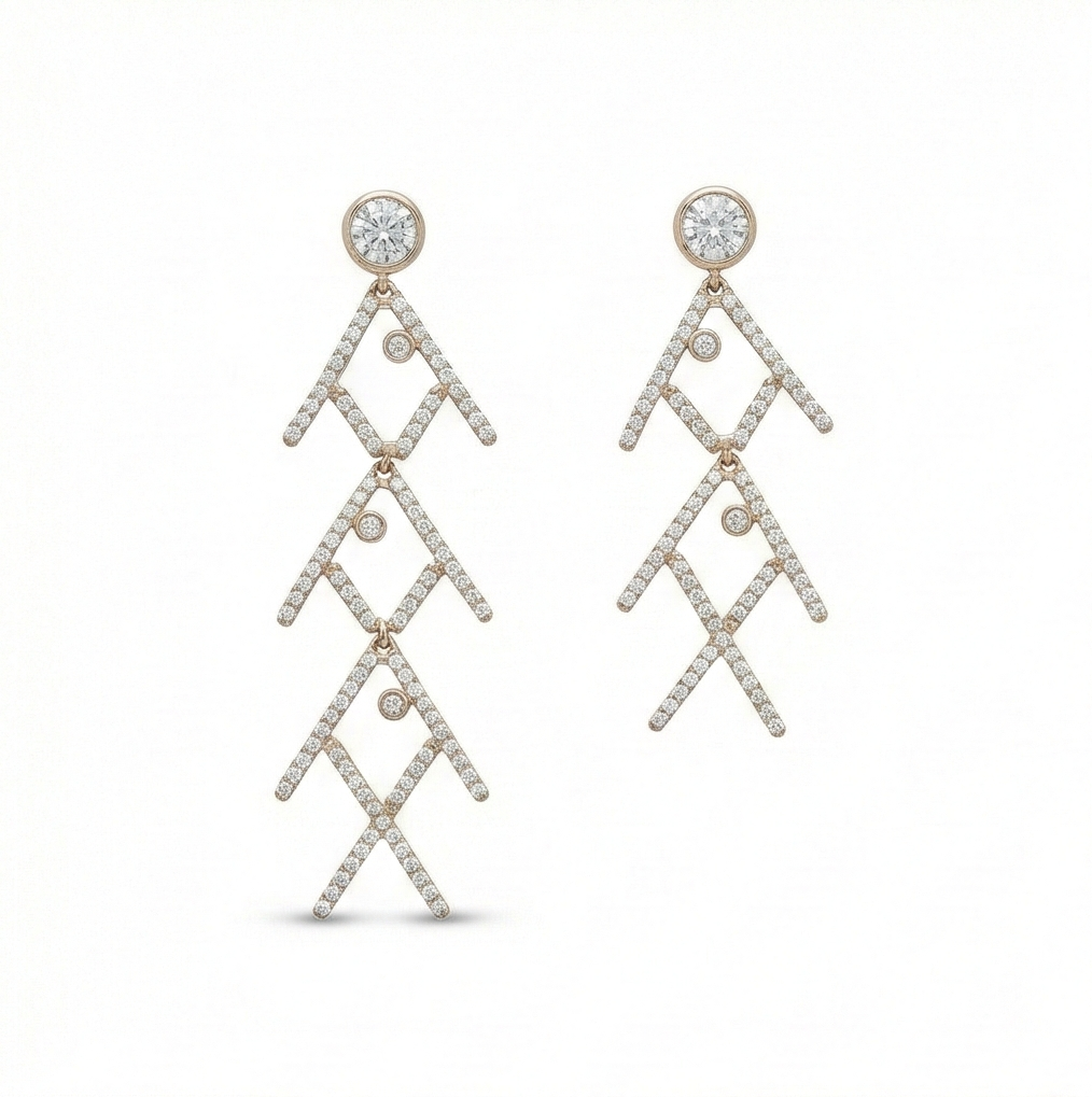 925 Sterling Silver Rose Gold Plated Geometric Chevron Drop Earrings Jewellery