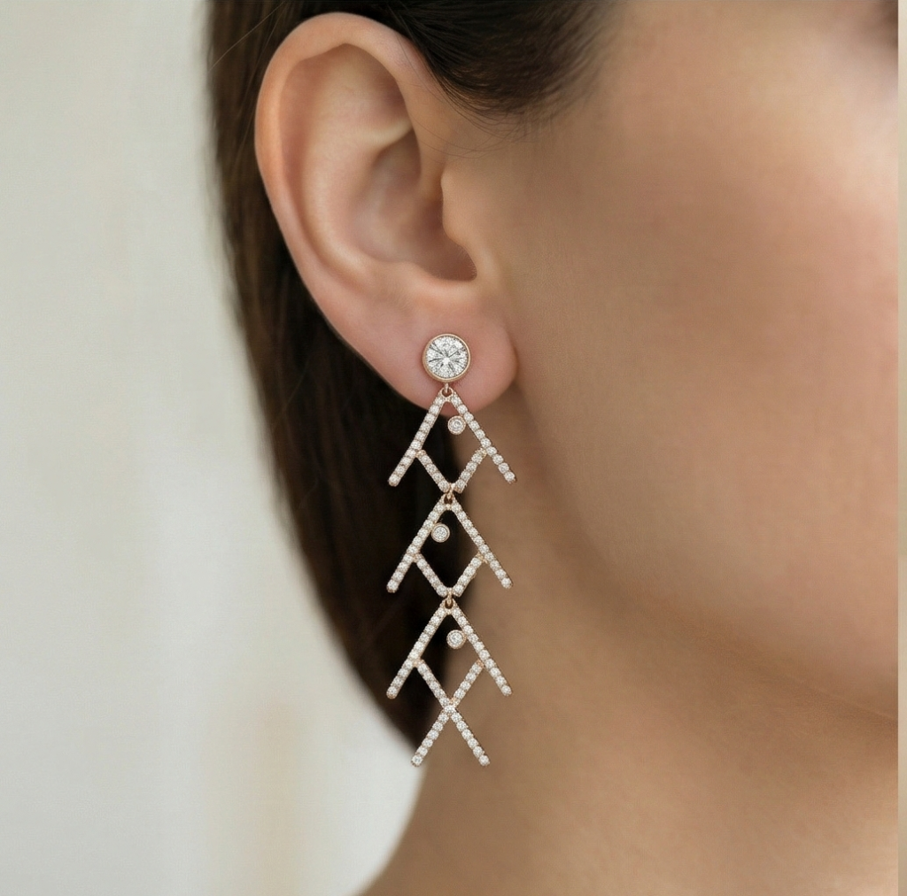 AGOR 925 Sterling Silver Rose Gold Plated Geometric Chevron Drop Earrings Jewellery