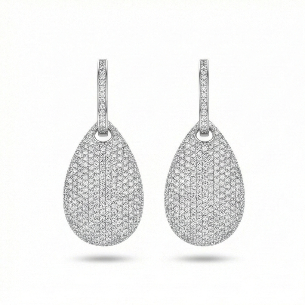 925 Sterling Silver Pave Set Teardrop Dangle Earrings Jewellery for Women