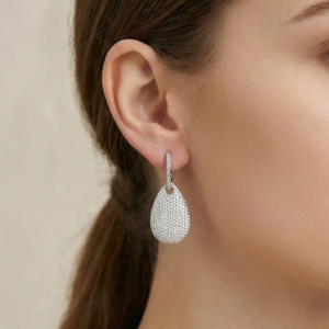 AGOR 925 Sterling Silver Pave Set Teardrop Dangle Earrings Jewellery for Women