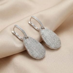 AGOR 925 Sterling Silver Pave Set Teardrop Dangle Earrings Jewellery for Women