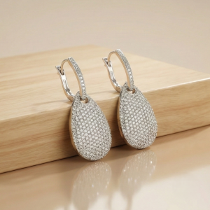 AGOR 925 Sterling Silver Pave Set Teardrop Dangle Earrings Jewellery for Women