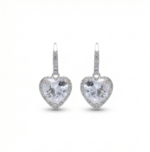 AGOR 925 Sterling Silver Heart Halo Drop Earrings High Polish Rhodium Jewellery