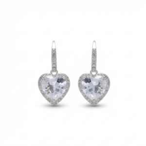 925 Sterling Silver Heart Halo Drop Earrings High Polish Rhodium Jewellery