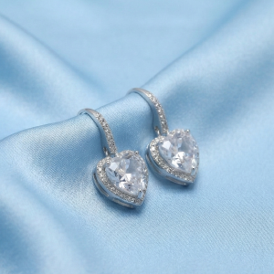 AGOR 925 Sterling Silver Heart Halo Drop Earrings High Polish Rhodium Jewellery
