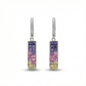 AGOR 925 Sterling Silver Multicolor Gradient Rectangular Bar Dangle Earrings Jewellery for Women
