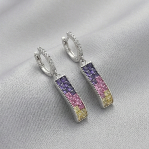 925 Sterling Silver Multicolor Gradient Rectangular Bar Dangle Earrings Jewellery for Women