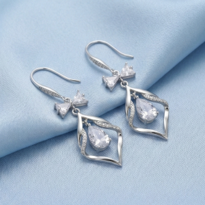 925 Sterling Silver Bow and Geometric Floating Stone Drop Earrings Jewellery