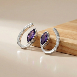 925 Sterling Silver Modern Curved Marquise Purple Stone Stud Earrings Jewellery for Women
