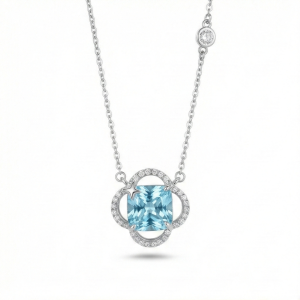 AGOR 925 Sterling Silver Blue Cushion Stone Openwork Pendant Necklace Jewellery