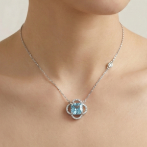 AGOR 925 Sterling Silver Blue Cushion Stone Openwork Pendant Necklace Jewellery