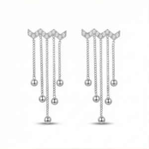 AGOR 925 Sterling Silver Chevron Fringe Tassel Earrings High Polish Rhodium Jewellery