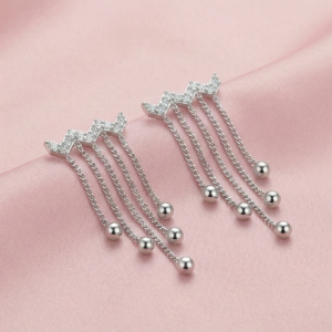 AGOR 925 Sterling Silver Chevron Fringe Tassel Earrings High Polish Rhodium Jewellery