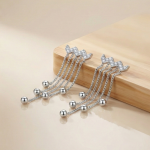 AGOR 925 Sterling Silver Chevron Fringe Tassel Earrings High Polish Rhodium Jewellery