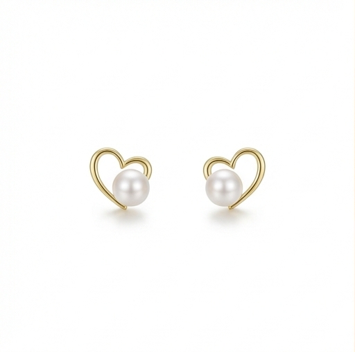 925 Sterling Silver Gold Plated Open Heart Pearl Stud Earrings Jewellery
