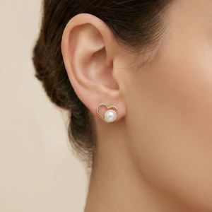 925 Sterling Silver Gold Plated Open Heart Pearl Stud Earrings Jewellery