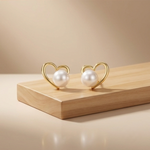 925 Sterling Silver Gold Plated Open Heart Pearl Stud Earrings Jewellery