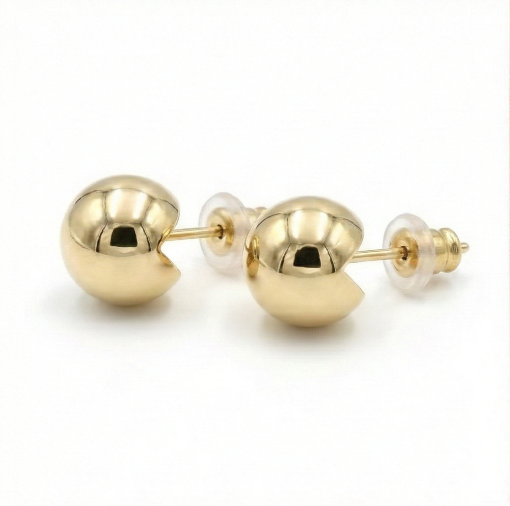 AGOR 925 Sterling Silver Gold Plated Sculpted Sphere Stud Earrings Jewellery