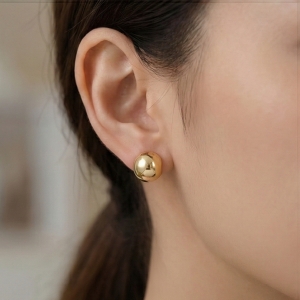 AGOR 925 Sterling Silver Gold Plated Sculpted Sphere Stud Earrings Jewellery