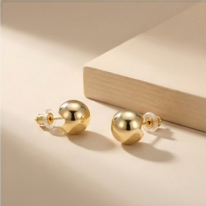 AGOR 925 Sterling Silver Gold Plated Sculpted Sphere Stud Earrings Jewellery