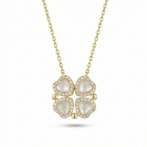 AGOR 925 Sterling Silver Gold Plated Pearlescent Clover Pendant Necklace Jewellery for Women