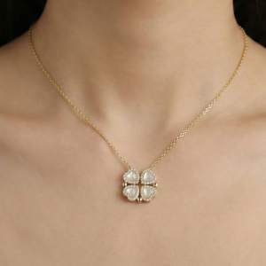 AGOR 925 Sterling Silver Gold Plated Pearlescent Clover Pendant Necklace Jewellery for Women