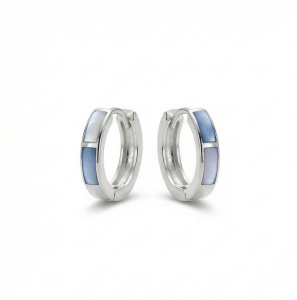 AGOR 925 Sterling Silver Light Blue Rectangular Inlay Huggie Hoop Earrings for Women Rhodium Plated Jewellery