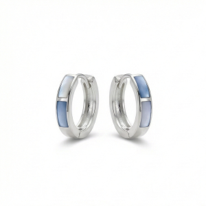 925 Sterling Silver Light Blue Rectangular Inlay Huggie Hoop Earrings for Women Rhodium Plated Jewellery