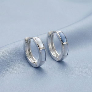 925 Sterling Silver Light Blue Rectangular Inlay Huggie Hoop Earrings for Women Rhodium Plated Jewellery