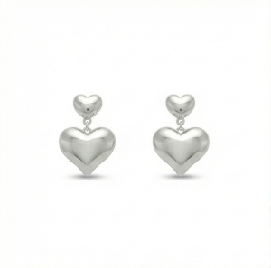 AGOR 925 Sterling Silver Double Puffed Heart Drop Earrings Jewellery High Polish