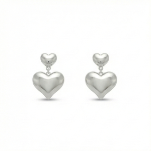 925 Sterling Silver Double Puffed Heart Drop Earrings Jewellery High Polish