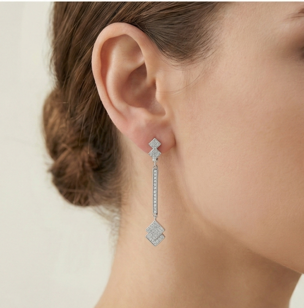 AGOR 925 Sterling Silver Long Bar Geometric Dangle Earrings A Perfect Party Jewellery for Women