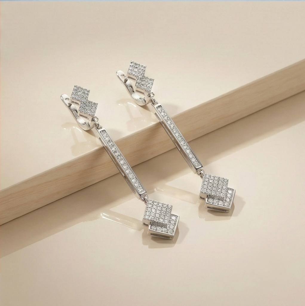 AGOR 925 Sterling Silver Long Bar Geometric Dangle Earrings A Perfect Party Jewellery for Women