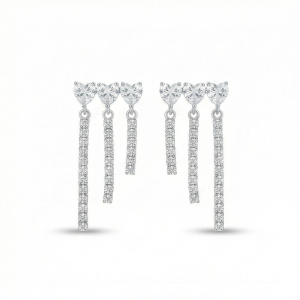 AGOR 925 Sterling Silver Triple Heart Waterfall Drop Earrings High Polish Rhodium Jewellery