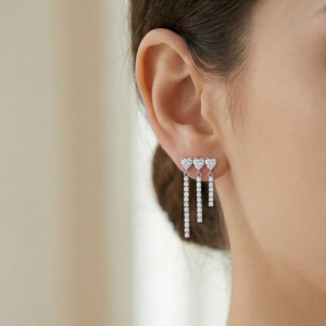 925 Sterling Silver Triple Heart Waterfall Drop Earrings High Polish Rhodium Jewellery