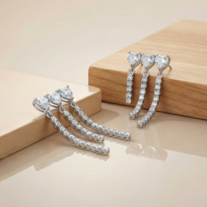 925 Sterling Silver Triple Heart Waterfall Drop Earrings High Polish Rhodium Jewellery