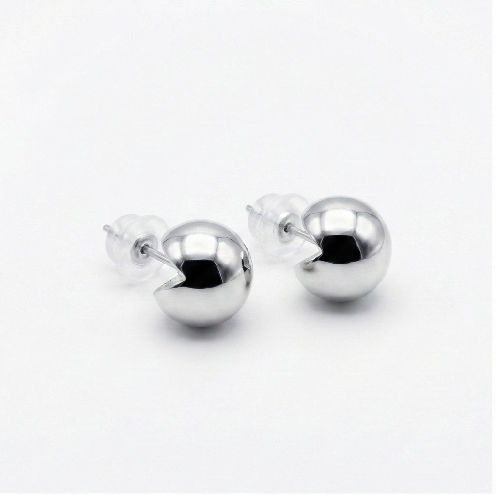 AGOR 925 Sterling Silver Modern Geometric Sphere Stud Earrings High Polish Minimalist Jewellery for Women