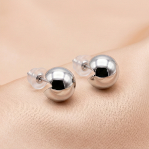 AGOR 925 Sterling Silver Modern Geometric Sphere Stud Earrings High Polish Minimalist Jewellery for Women