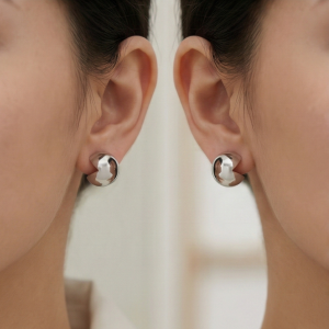 AGOR 925 Sterling Silver Modern Geometric Sphere Stud Earrings High Polish Minimalist Jewellery for Women