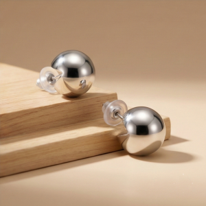 AGOR 925 Sterling Silver Modern Geometric Sphere Stud Earrings High Polish Minimalist Jewellery for Women