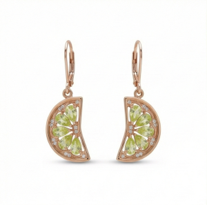 AGOR 925 Sterling Silver Rose Gold Plated Green Crystal Fruit Slice Drop Earrings Jewellery