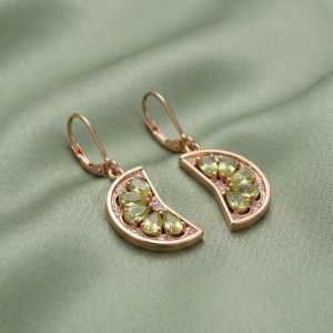 AGOR 925 Sterling Silver Rose Gold Plated Green Crystal Fruit Slice Drop Earrings Jewellery