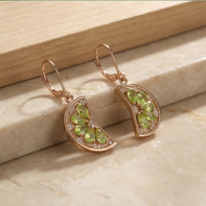 925 Sterling Silver Rose Gold Plated Green Crystal Fruit Slice Drop Earrings Jewellery