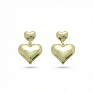 AGOR 925 Sterling Silver Gold Plated Double Puffed Heart Drop Earrings Jewellery