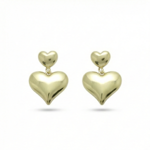 925 Sterling Silver Gold Plated Double Puffed Heart Drop Earrings Jewellery